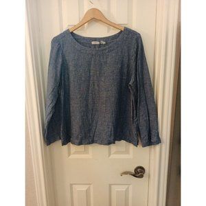 Women's Anthropology Sigrid Olsen 100% Linen Blue Dressy Blouse Large